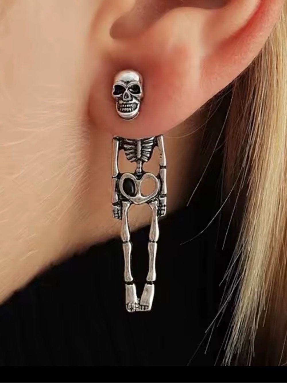 Skeleton Drop Earrings for Women - Silver color tone Skull Design